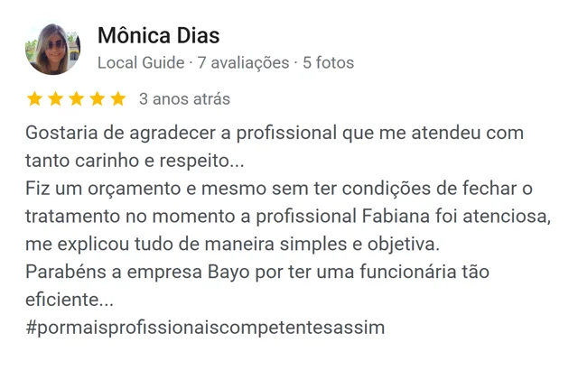 Avaliação de Mônica Dias no Google: a profissional foi atenciosa e explicou tudo de maneira simples e objetiva