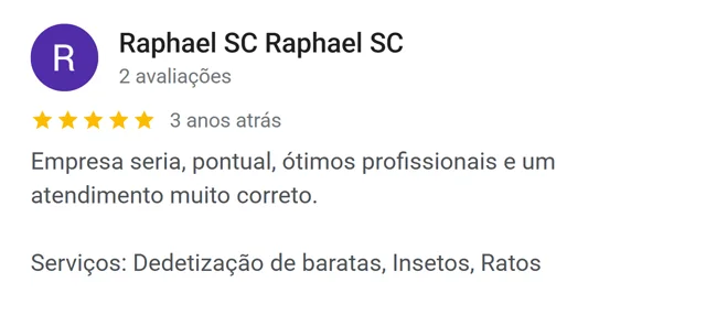 Avaliação de Raphael SC no Google: empresa séria, pontual, ótimos profissionais e atendimento muito correto